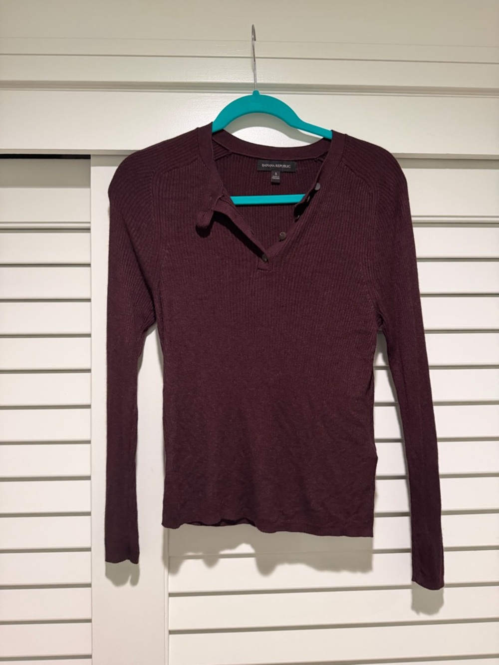Banana Republic Henley Sweater Top with Silk - Dark Mahogany Brown